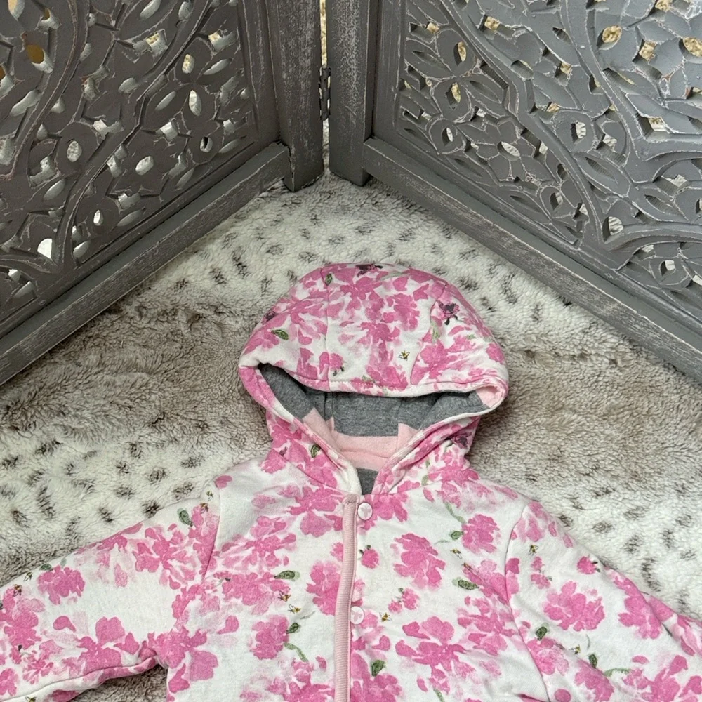 Burt’s Bees Baby reversible jacket girls 12-18 months floral stripes spring